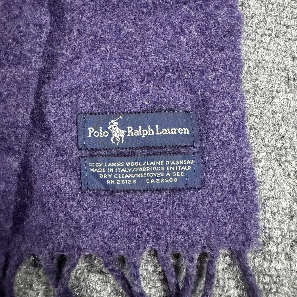 Vintage Polo Ralph Lauren Lambs Wool Scarf Purple Tassel Fringe Flesh Pony Italy